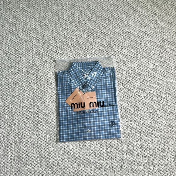Miu Miu Blue Checkered Button Down Shirt - Picture 1 of 12